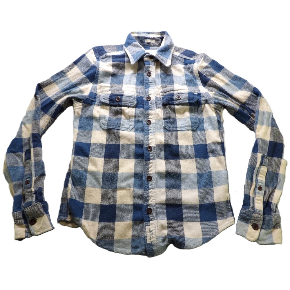 VTG Y2K Abercrombie Fitch Plaid Flannel Shirt Men Medium Blue White Long Sleeves